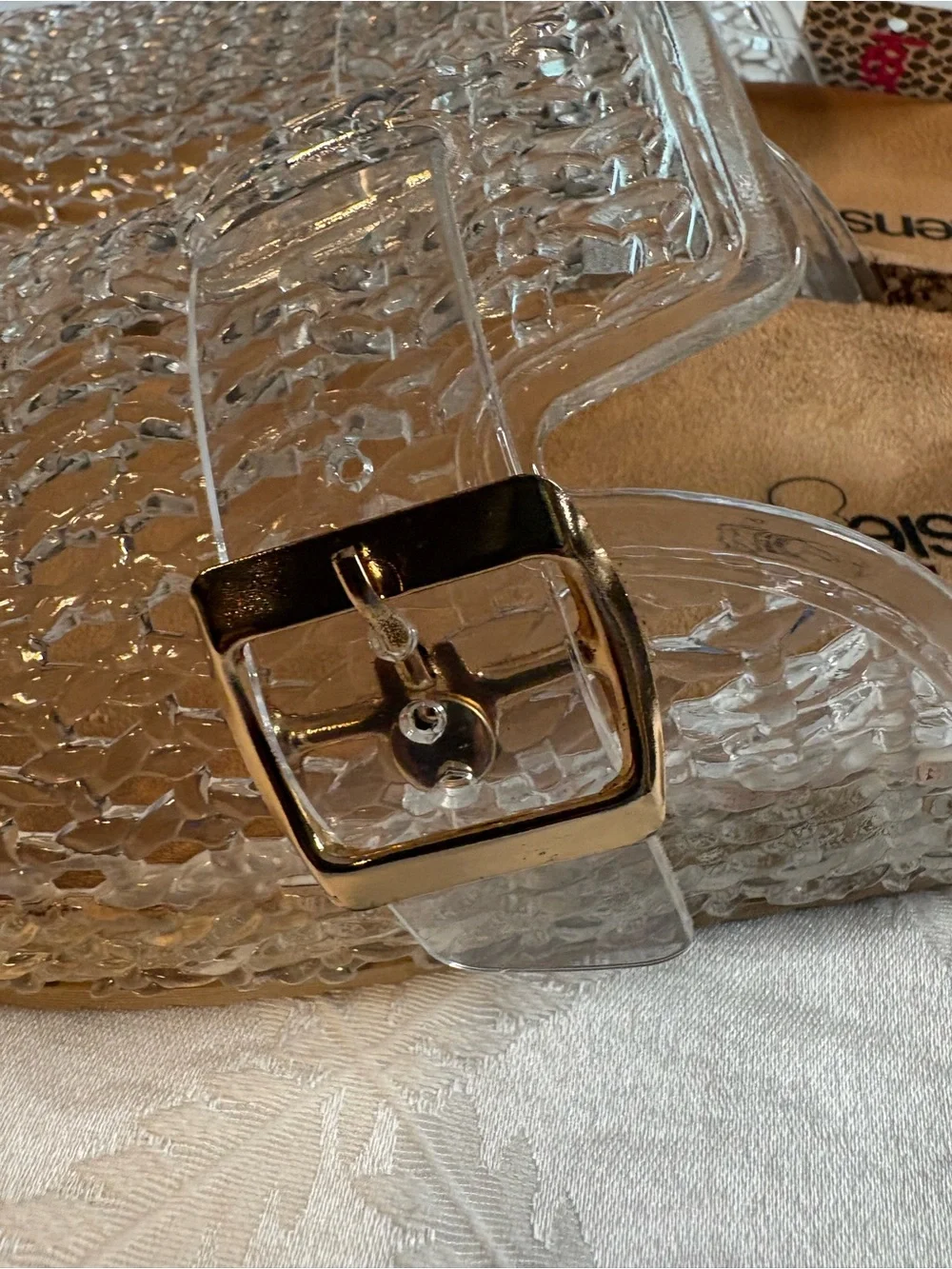 Kensie Clear Textured Jelly Slide Sandals with Metallic Buckle